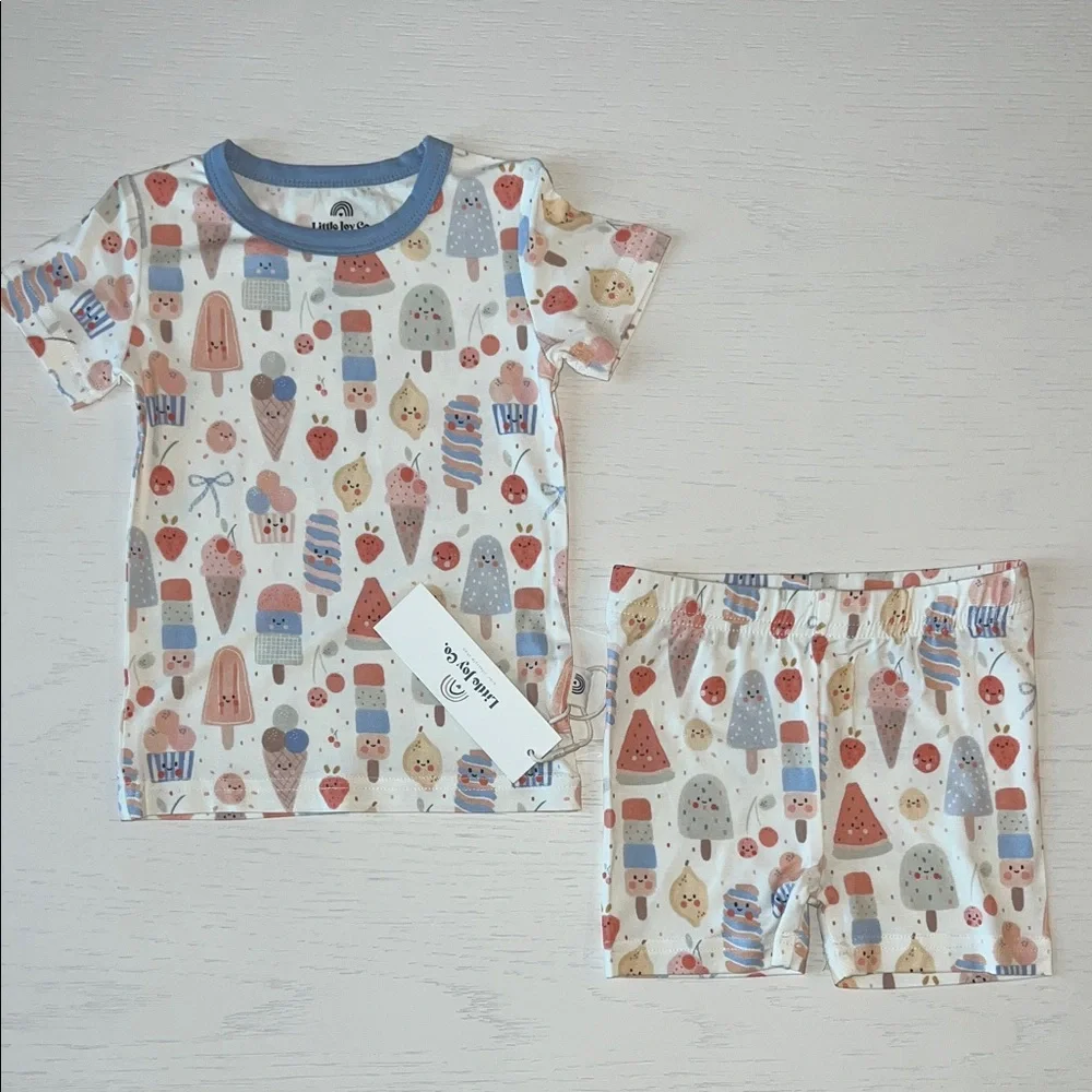 Little Joy Co Popsicle Bows Bamboo Shorts Pajama Set 12-24 months 3T 5 6